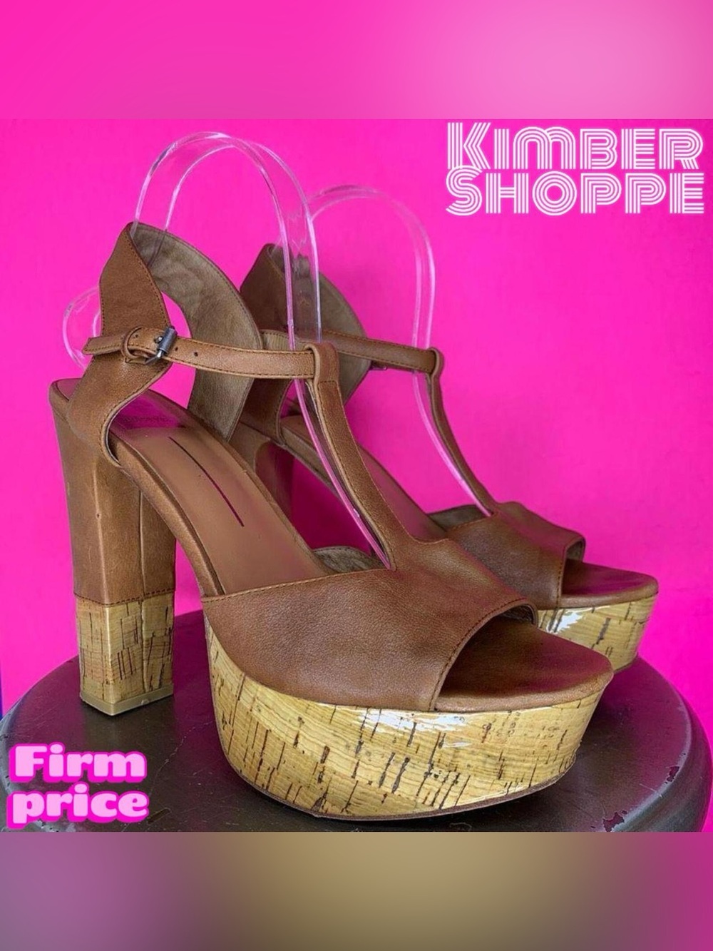 Dolce Vita Baxter Brown Leather T-Strap Cork Platform Sandals US 10 UK 7.5